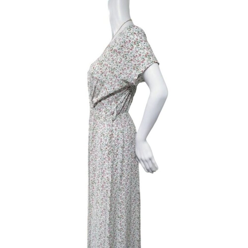 Made In Italy Short Sleeve Floral Print V Neck Maxi Dress White Pink Women's L - Picture 3 of 13